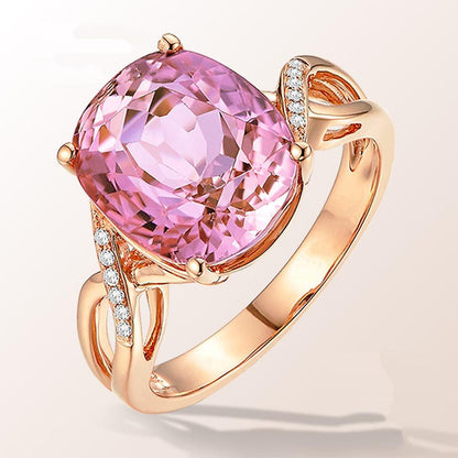 Tourmaline Ring, The European And American Fashion Engagement Ring Female Powder Crystal Inlay Zircon Ring - BUNNY BAZAR