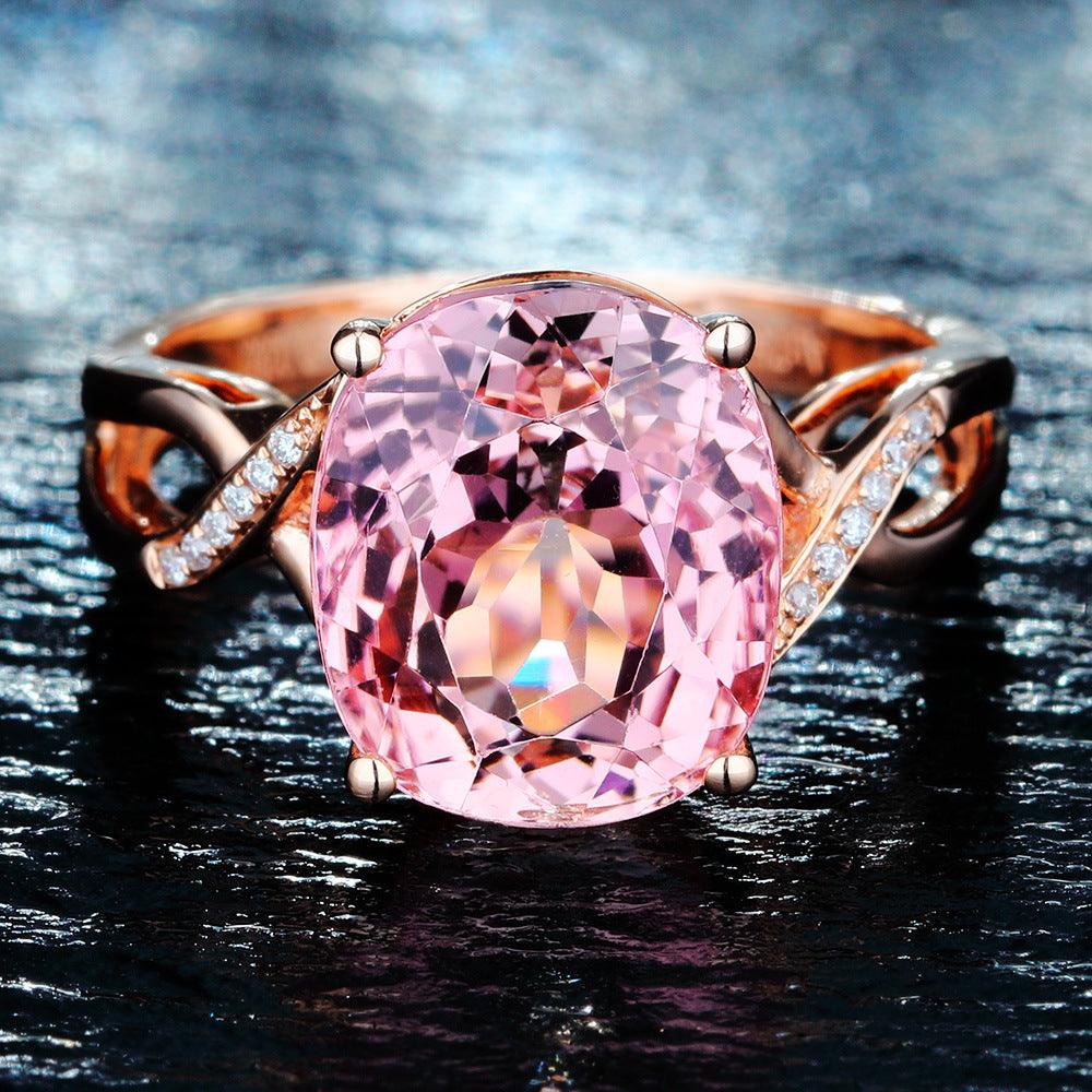 Tourmaline Ring, The European And American Fashion Engagement Ring Female Powder Crystal Inlay Zircon Ring - BUNNY BAZAR