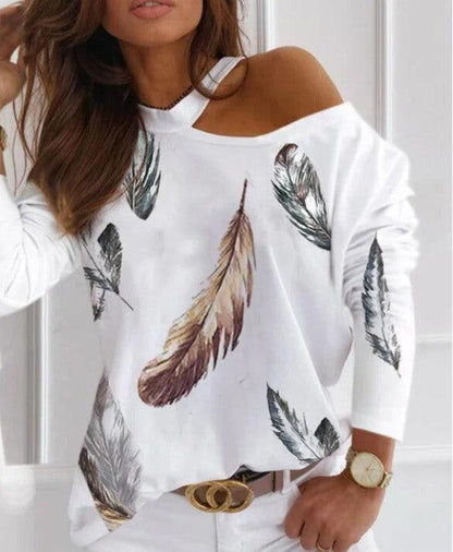 Off Shoulder Fashion Casual Long Sleeve T-shirt For Women - BUNNY BAZAR