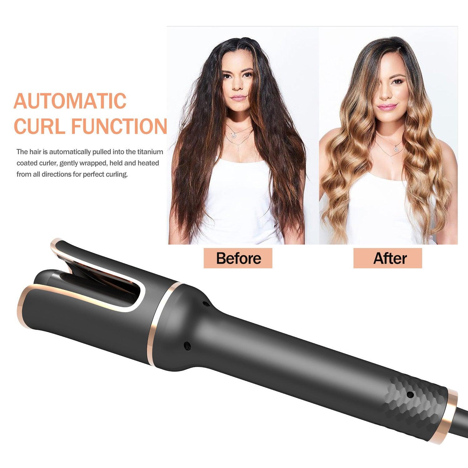 Black Automatic Spiral Electric Curling Iron Negative Ion - BUNNY BAZAR