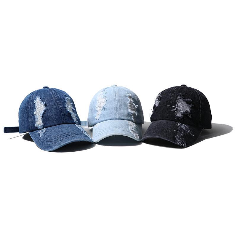 Men's And Women's Hole Denim Casual Duck Tongue Baseball Cap - BUNNY BAZAR