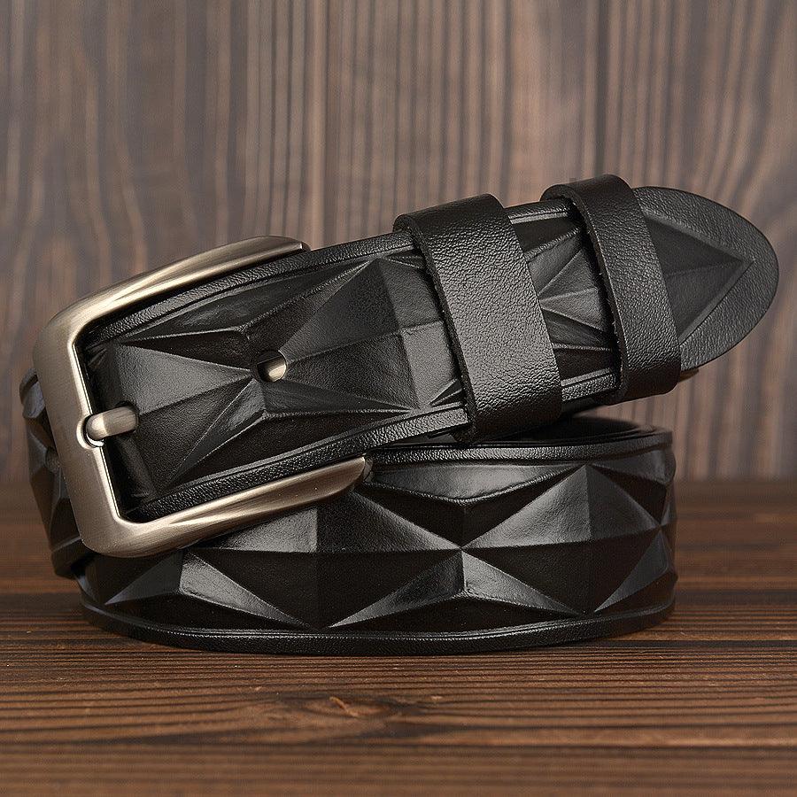 3D craft diamond pattern belt leather casual men's belt - BUNNY BAZAR