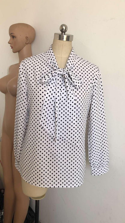 Women's Polka Dot Long-sleeved Lace Up Shirt Top Women - BUNNY BAZAR