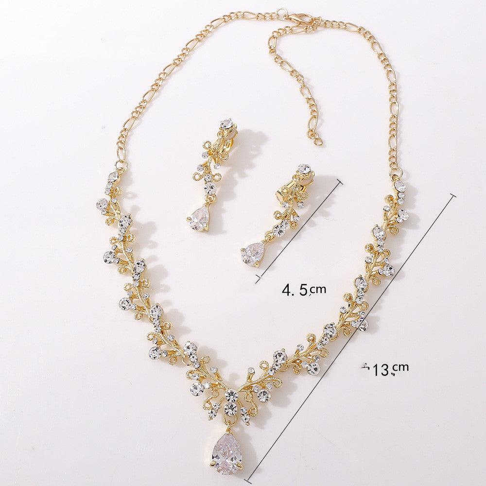 Leaf Inlaid AAA Zircon Bridal Crown Necklace Ornament - BUNNY BAZAR