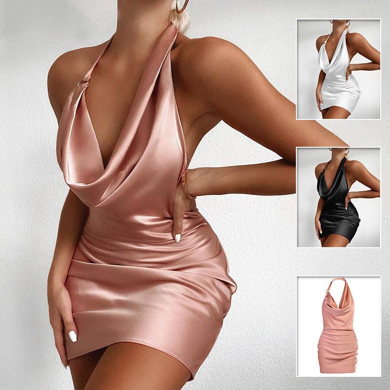 Satin Party Dress V Neck Backless Mini Sleeveless Summer Party Dress - BUNNY BAZAR