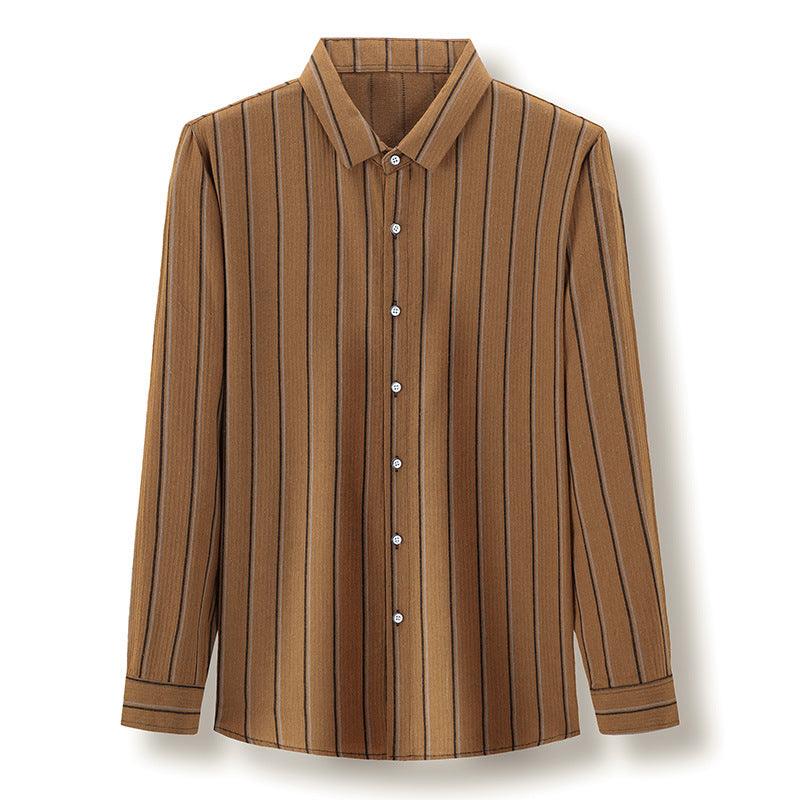 Spring And Autumn New Middle-aged And Young Men's Long-sleeved Striped Shirt Light Business - BUNNY BAZAR