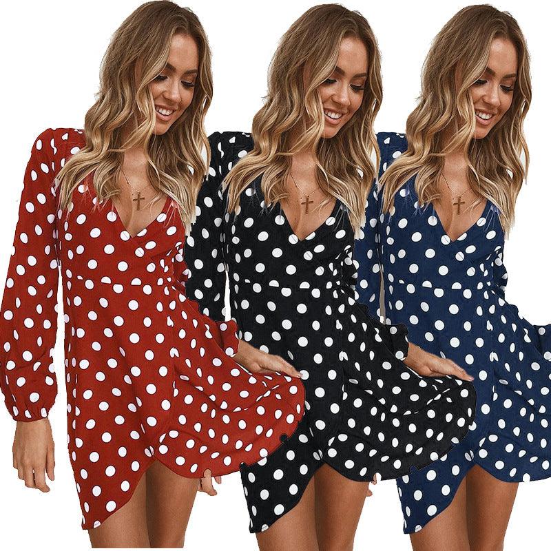 Long Sleeved Polka Dot Bottomed Dress For Women - BUNNY BAZAR