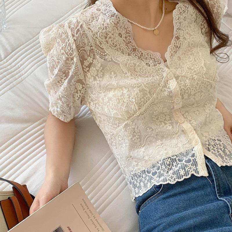 French Sweet And Elegant Temperament Lace Lace Shirt Women - BUNNY BAZAR