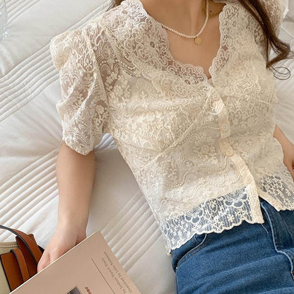 French Sweet And Elegant Temperament Lace Lace Shirt Women - BUNNY BAZAR