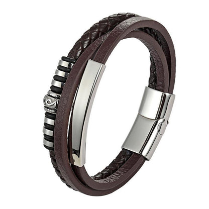 Stainless Steel Leather Bracelet Men Hand Woven - BUNNY BAZAR