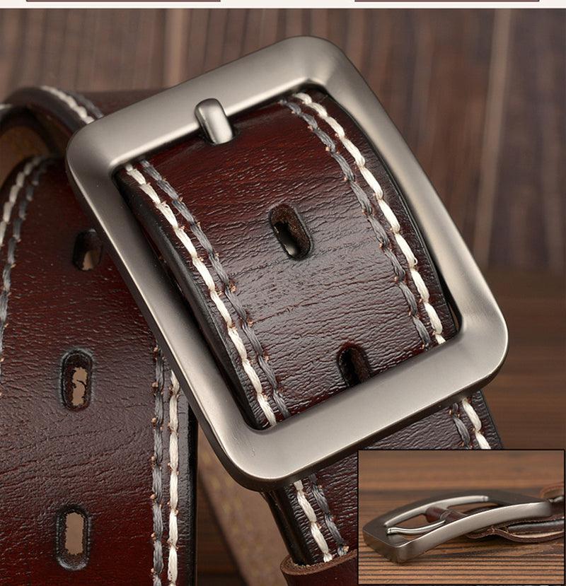 Two-Line Real Cowhide Men's Belt With Japanese Buckle - BUNNY BAZAR