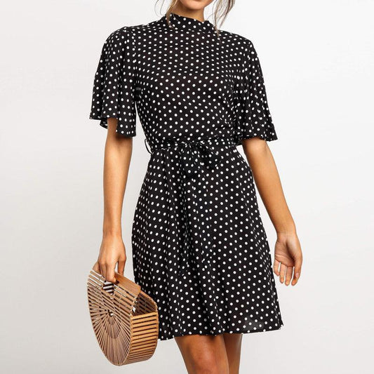 Polka-dot printed ruffle sleeve dress - BUNNY BAZAR