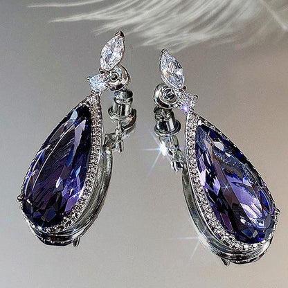 Micro-inlaid Purple Zircon Long Women Bridal Earrings - BUNNY BAZAR