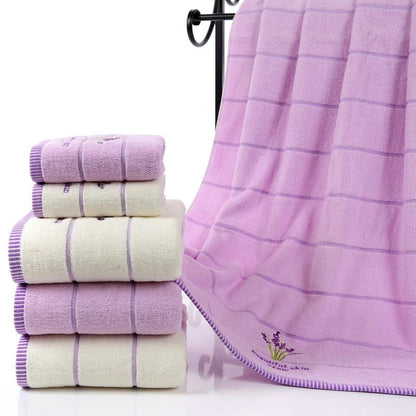 Lavender Soft Absorbent Embroidered Striped Bath Towel - BUNNY BAZAR