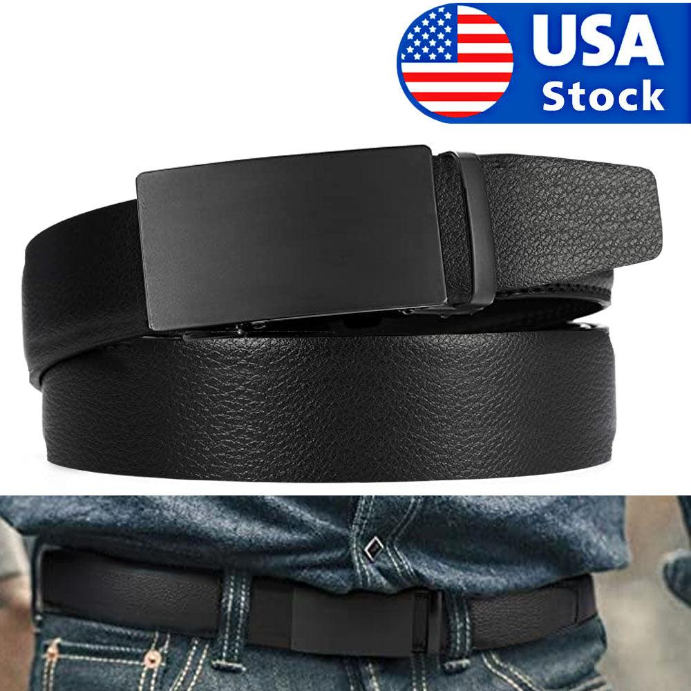 Microfiber Leather Mens Ratchet Belt Belts For Men Adjustable Automatic Buckle Black - BUNNY BAZAR