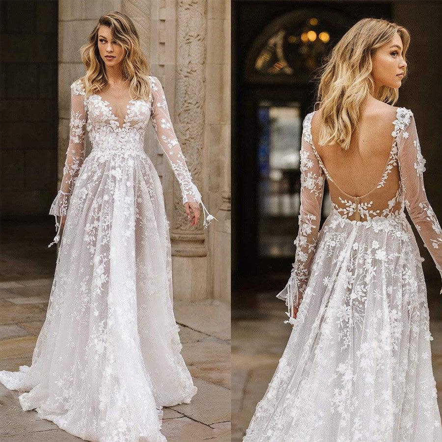 Wedding Dress Sexy Lace Long Sleeve Dress Evening Dress - BUNNY BAZAR