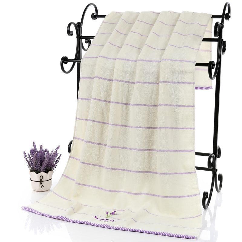 Lavender Soft Absorbent Embroidered Striped Bath Towel - BUNNY BAZAR