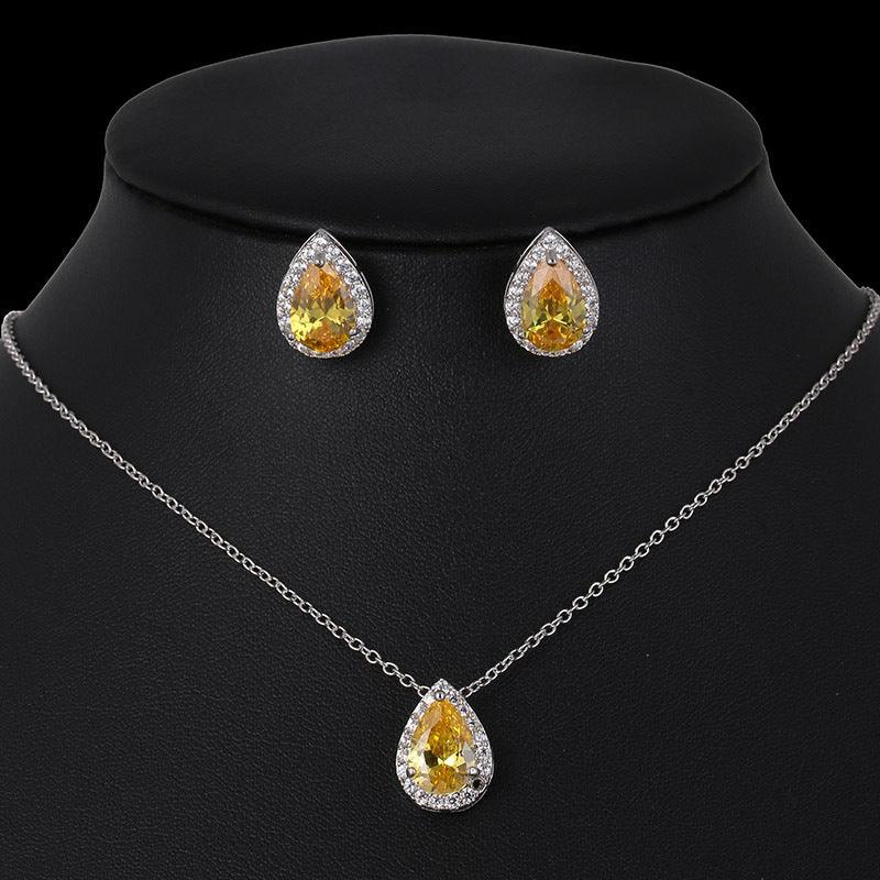 Water drop zircon earrings necklace set - BUNNY BAZAR