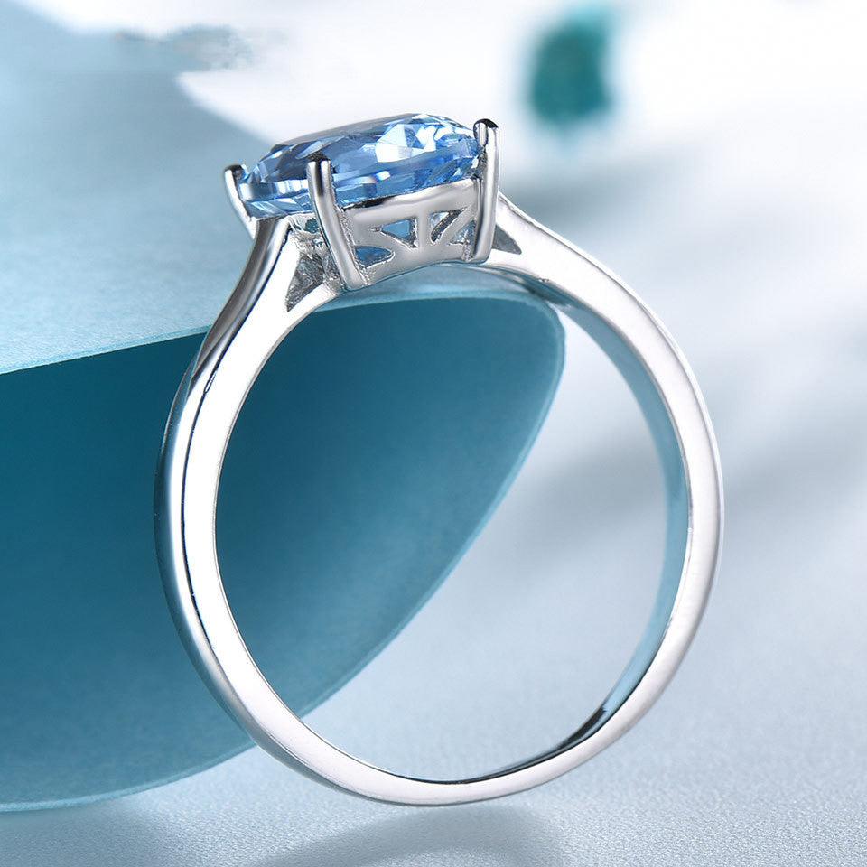 BB-62 Sterling Silver Female Blue Topaz Romantic Ring Fashion Jewelry - BUNNY BAZAR