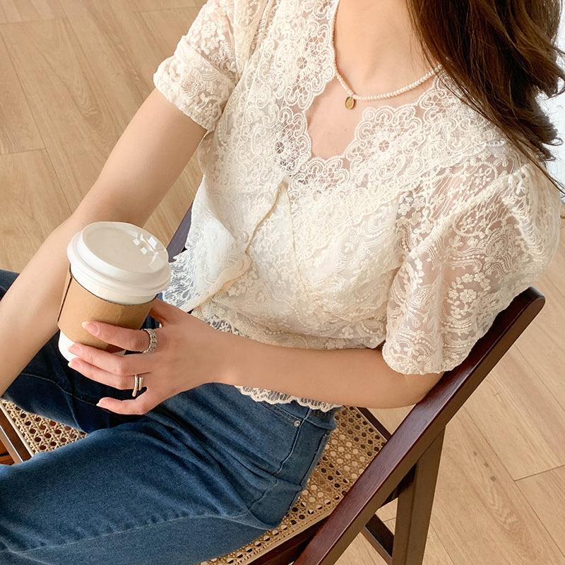 French Sweet And Elegant Temperament Lace Lace Shirt Women - BUNNY BAZAR