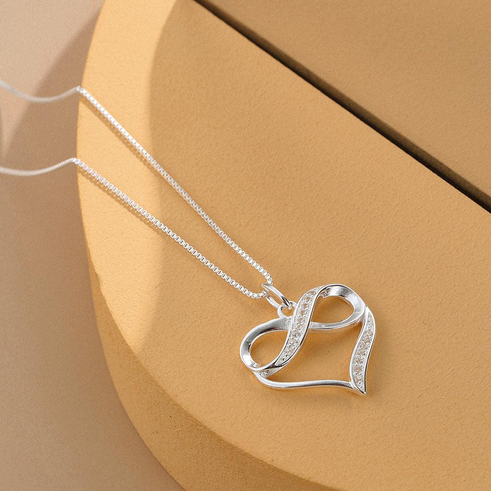 Love Necklace Female Simple Heart-shaped 8-character Necklace Light Luxury Inlaid Zirconium Sterling Silver Clavicle Chain - BUNNY BAZAR