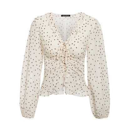 Polka-dot lace fungus long sleeve chiffon shirt - BUNNY BAZAR