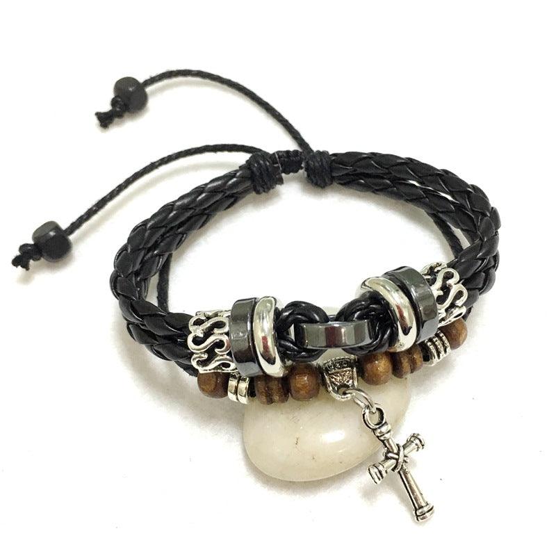 Cross stud braided leather bracelet - BUNNY BAZAR