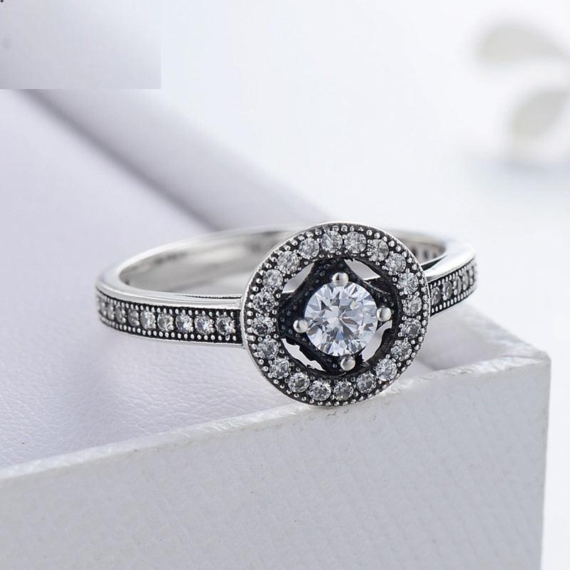 Sterling Silver Retro Full Diamond Zircon Ring Women - BUNNY BAZAR