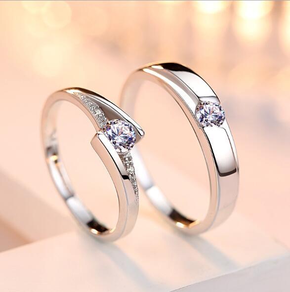 Simulation Diamond Ring Couple Rings A Pair of Live 925 Silver Men and Women Marriage Rings Lettering Rings Diamond Rings - BUNNY BAZAR