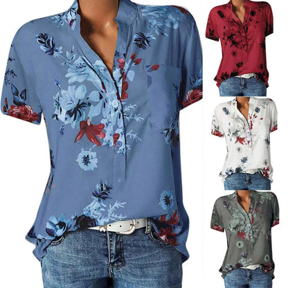 Fashion printed V-neck short sleeve shirt - BUNNY BAZAR