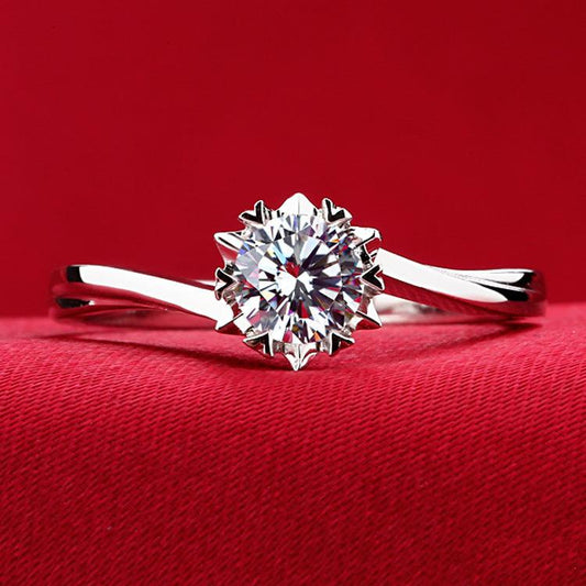 Classic twisted arm snowflake ring sterling silver plated platinum proposal marriage ring - BUNNY BAZAR