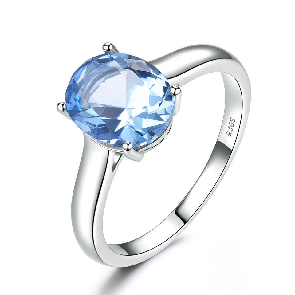 BB-62 Sterling Silver Female Blue Topaz Romantic Ring Fashion Jewelry - BUNNY BAZAR