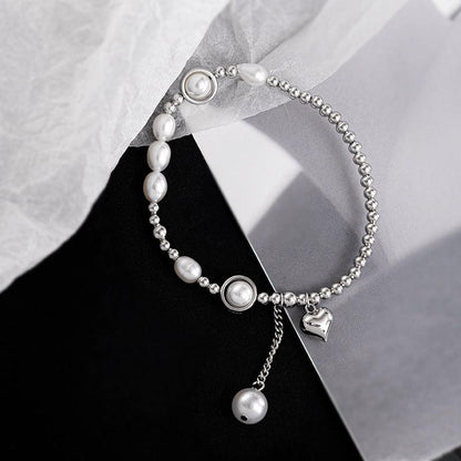 S925 Silver Pearl Light Bead Love Bracelet Temperament Heart Shape - BUNNY BAZAR