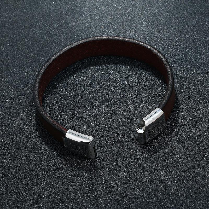 Fashion Cowhide Stainless Steel Leather Bracelet For Men - BUNNY BAZAR