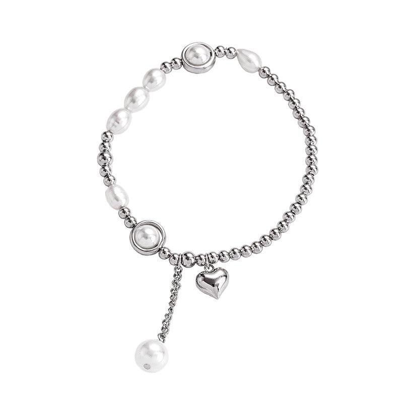 S925 Silver Pearl Light Bead Love Bracelet Temperament Heart Shape - BUNNY BAZAR