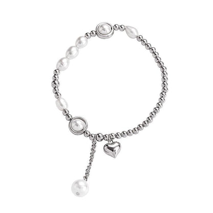 S925 Silver Pearl Light Bead Love Bracelet Temperament Heart Shape - BUNNY BAZAR