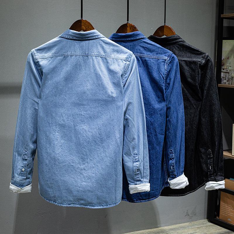 Solid Color Long-sleeved Denim Shirt Jacket Men - BUNNY BAZAR