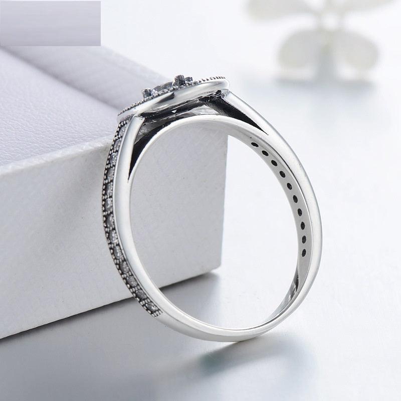 Sterling Silver Retro Full Diamond Zircon Ring Women - BUNNY BAZAR