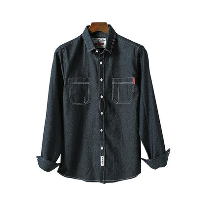 Men's Korean Casual Solid Color Slim Long-sleeved Denim Shirt - BUNNY BAZAR