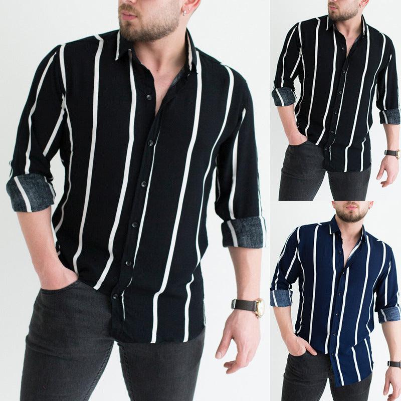 Men's Printed Striped Lapel Business Casual Shirt - BUNNY BAZAR