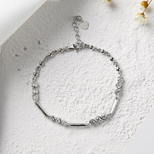 Sterling Silver Diamond Bracelet With Hearts And Arrows - BUNNY BAZAR