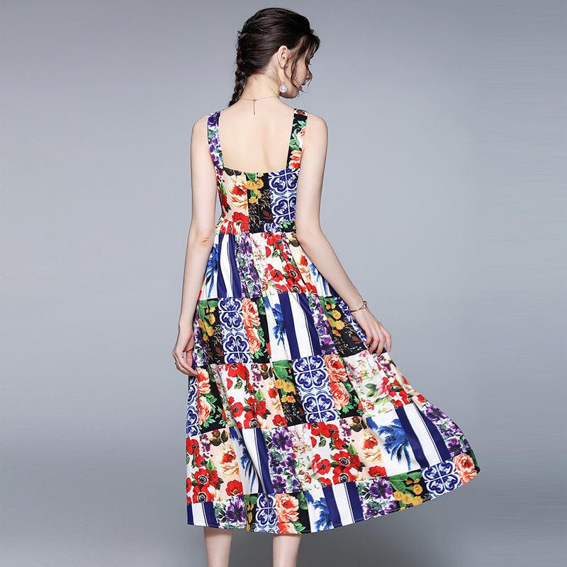 Printed One-shoulder Halter Dress - BUNNY BAZAR