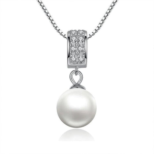 925 Sterling Silver Simulated Pearl Pendant Necklace Long Chain Necklace Jewelry Wedding Necklace - BUNNY BAZAR