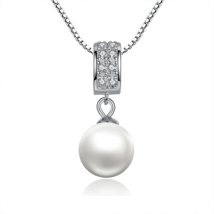 925 Sterling Silver Simulated Pearl Pendant Necklace Long Chain Necklace Jewelry Wedding Necklace - BUNNY BAZAR