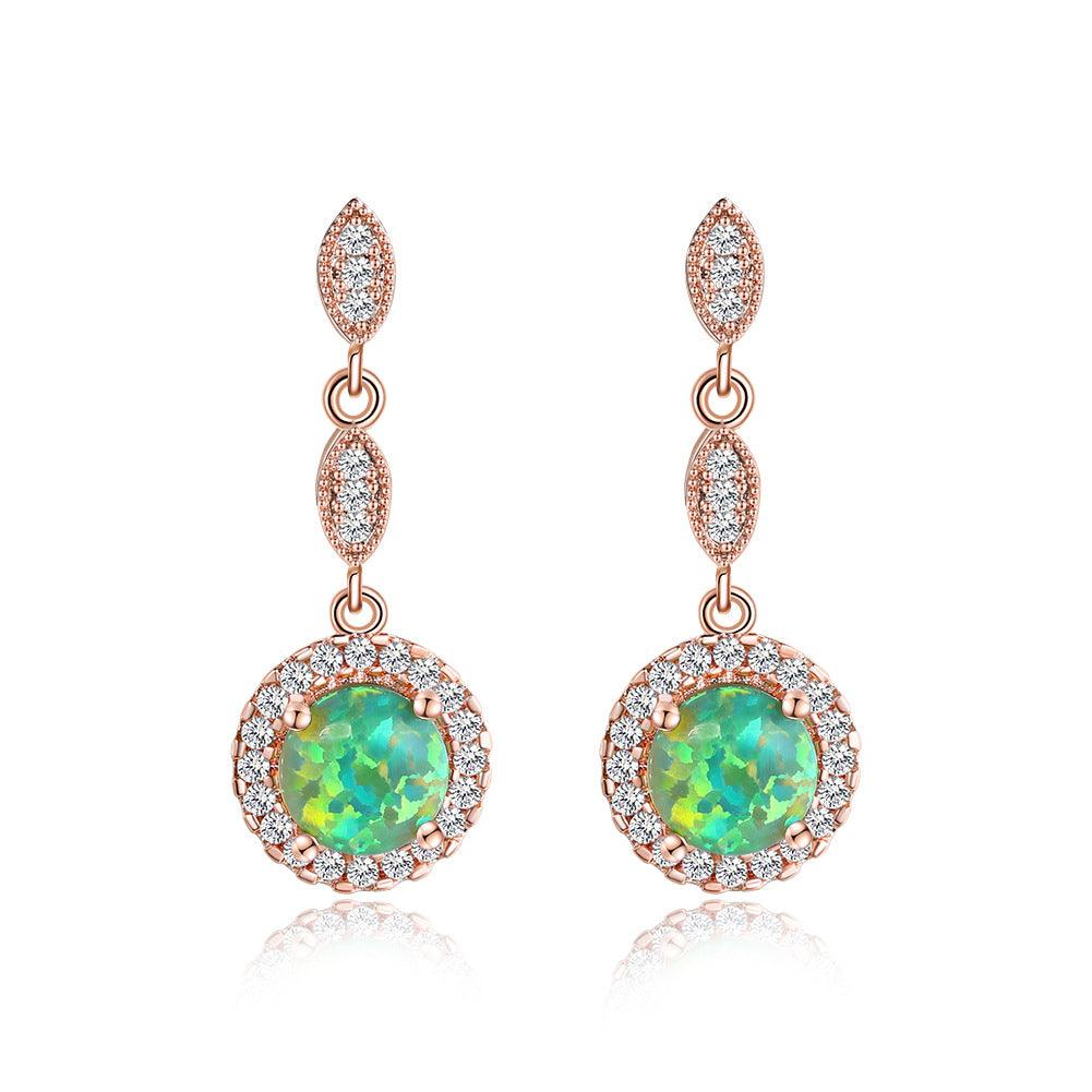 Trendy Rose Gold White Gold Multicolor Round Opal Draping Versatile Earrings - BUNNY BAZAR