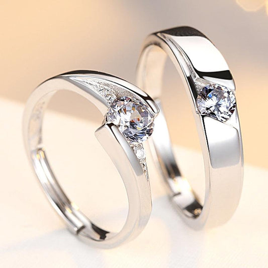 Simulation Diamond Ring Couple Rings A Pair of Live 925 Silver Men and Women Marriage Rings Lettering Rings Diamond Rings - BUNNY BAZAR