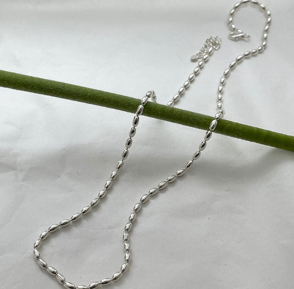 Fashion 925 Sterling Silver Olive Bead Necklace - BUNNY BAZAR