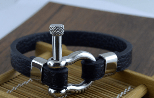 Titanium steel leather bracelet men - BUNNY BAZAR