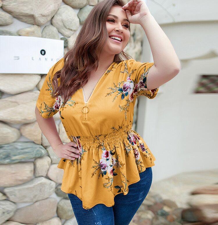 V-neck plus size shirt print top - BUNNY BAZAR