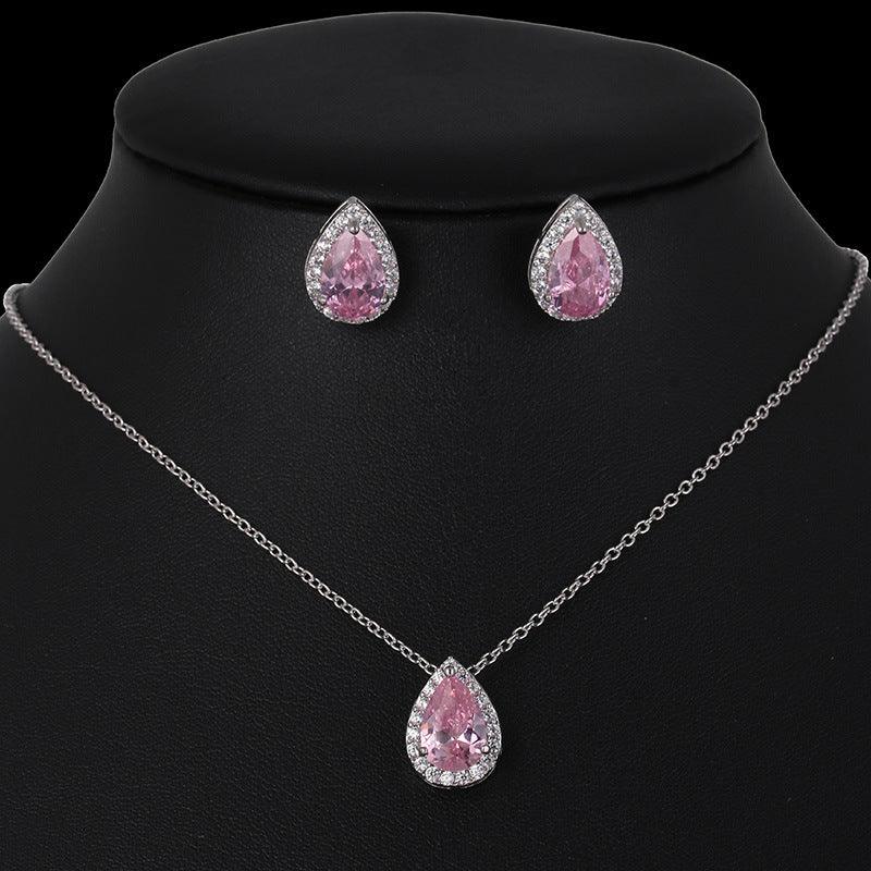 Water drop zircon earrings necklace set - BUNNY BAZAR